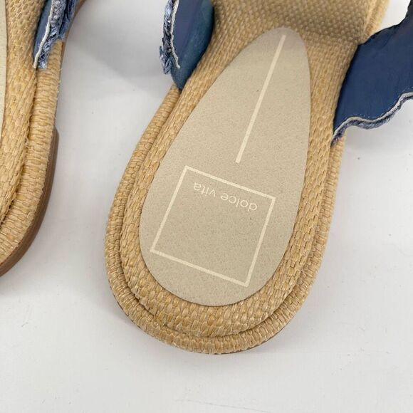Dolce Vita Women’s Alroy Blue Woven Raffia Scalloped Slide Sandals Size 9 - Picture 8 of 15